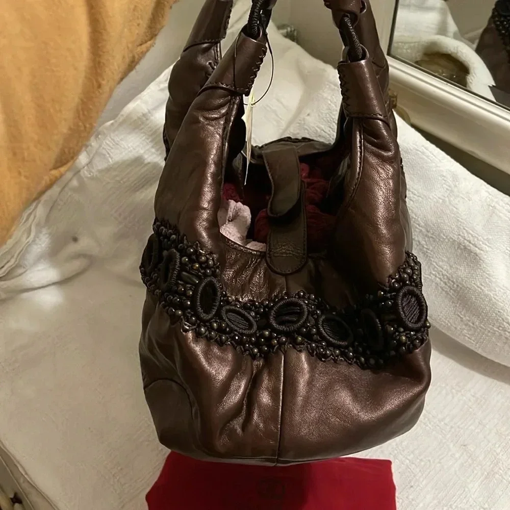 COLE HAAN- tiger eye metallic Alyssa bead bag - NWT